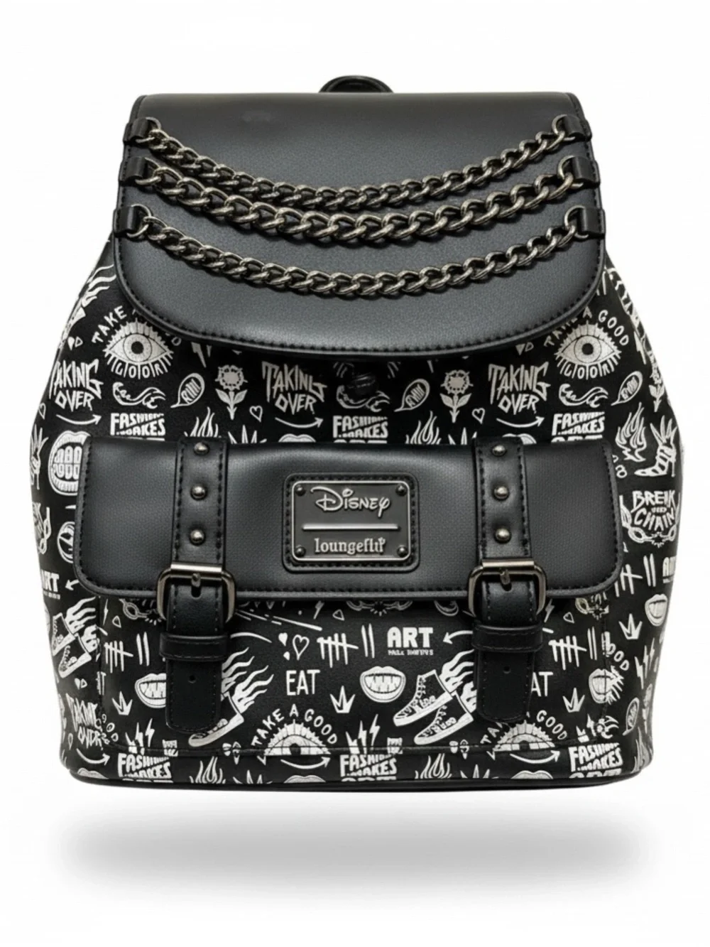 Cruella Deville Loungefly Black & White Graphic Mini Backpack with Chain Detail‎